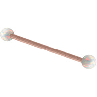 Rose Gold Steel Industrial Scaffold Barbell with Synthetic Opal Balls