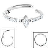 Titanium Marquise Pave Set Jewelled Edge Hinged Clicker Ring