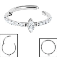 Titanium Marquise Pave Set Jewelled Edge Hinged Clicker Ring