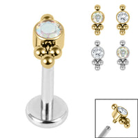 Titanium Internally Threaded Labrets 1.2mm - Titanium Bezel Set Single Jewelled Asia Top