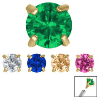 Gold Plated Titanium (PVD) Claw Set Round CZ Jewel for Internal Thread shafts in 1.2mm