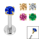 Titanium Internally Threaded Labrets 1.2mm - Gold Plate Titanium Claw Set Round CZ Jewel