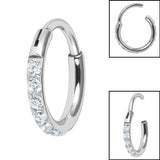 Titanium 1.6mm Pave Set Jewelled Edge Hinged Clicker Ring