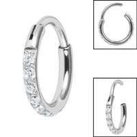 Titanium 1.6mm Pave Set Jewelled Edge Hinged Clicker Ring