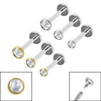 Titanium Triple Piercing with Titanium Tops - Internally Threaded Jewelled Disk Labrets 1.2mm