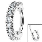Steel 2.2mm Pave Set Jewelled Edge Hinged Clicker Ring