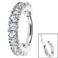 Steel 2.2mm Pave Set Jewelled Edge Hinged Clicker Ring