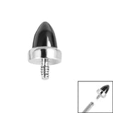Titanium Bezel Set Black Agate Cone for Internal Thread shafts in 1.2mm