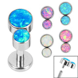Titanium Internally Threaded Labrets 1.2mm - Titanium Bezel Set Duo Synth Opal