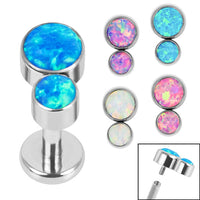 Titanium Internally Threaded Labrets 1.2mm - Titanium Bezel Set Duo Synth Opal