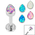Titanium Internally Threaded Labrets 1.2mm - Titanium Bezel Set Synth Opal Pear