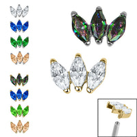 Titanium Claw Set 3 CZ Jewel Marquise Fan for Internal Thread shafts in 1.2mm
