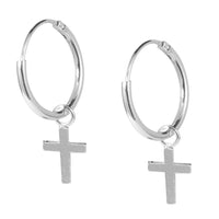 Sterling Silver Hoops - Drop Earrings - Cross H146