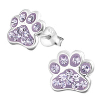 Sterling Silver Cute Jewelled Paw Print Ear Stud Earrings ES110