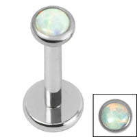 Titanium Internally Threaded Labrets 1.2mm - Titanium Bezel Set Opal Disk