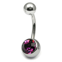 Titanium Single Jewelled Belly Bars 14mm Mirror Polish
