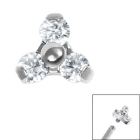 Titanium Claw Set CZ Jewelled Mini Trinity for Internal Thread shafts in 1.2mm