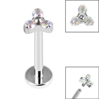 Titanium Internally Threaded Labrets 1.2mm - Titanium Claw Set CZ Jewelled Mini Trinity