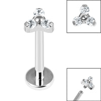 Titanium Internally Threaded Labrets 1.2mm - Titanium Claw Set CZ Jewelled Mini Trinity