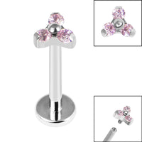 Titanium Internally Threaded Labrets 1.2mm - Titanium Claw Set CZ Jewelled Mini Trinity