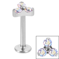 Titanium Internally Threaded Labrets 1.2mm - Titanium Claw Set CZ Jewelled Trinity