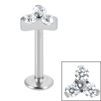 Titanium Internally Threaded Labrets 1.2mm - Titanium Claw Set CZ Jewelled Trinity