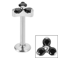 Titanium Internally Threaded Labrets 1.2mm - Titanium Claw Set CZ Jewelled Trinity