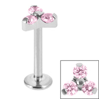 Titanium Internally Threaded Labrets 1.2mm - Titanium Claw Set CZ Jewelled Trinity
