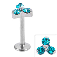 Titanium Internally Threaded Labrets 1.2mm - Titanium Claw Set CZ Jewelled Trinity