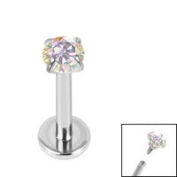 Titanium Internally Threaded Labrets 1.2mm - 3mm Titanium Claw Set Round CZ Jewel