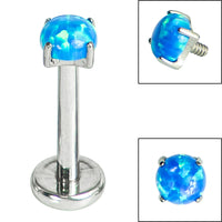 Titanium Internally Threaded Labrets 1.2mm - Titanium Claw Set Round Synth Opal