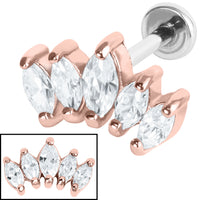 Titanium Internally Threaded Labrets 1.2mm - Steel 5 Jewel Marquise Fan