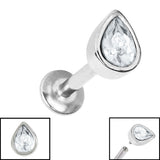 Titanium Internally Threaded Labrets 1.2mm - Steel Bezel Set Jewelled Pear