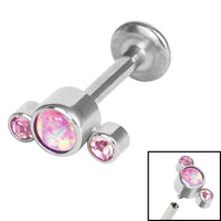Titanium Internally Threaded Labrets 1.2mm - Infinity Titanium 3 Bezel Set Opal and Jewelled Crescent