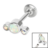Titanium Internally Threaded Labrets 1.2mm - Infinity Titanium 3 Bezel Set Opal and Jewelled Crescent