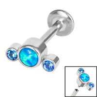 Titanium Internally Threaded Labrets 1.2mm - Infinity Titanium 3 Bezel Set Opal and Jewelled Crescent