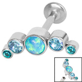Titanium Internally Threaded Labrets 1.2mm - Infinity Titanium Bezel Set 5 Opal and Jewelled Crescent