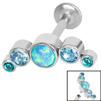 Titanium Internally Threaded Labrets 1.2mm - Infinity Titanium Bezel Set 5 Opal and Jewelled Crescent