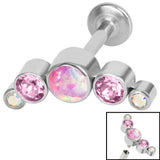 Titanium Internally Threaded Labrets 1.2mm - Infinity Titanium Bezel Set 5 Opal and Jewelled Crescent