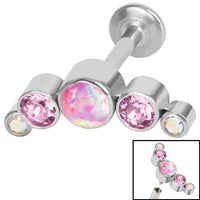 Titanium Internally Threaded Labrets 1.2mm - Infinity Titanium Bezel Set 5 Opal and Jewelled Crescent