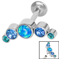 Titanium Internally Threaded Labrets 1.2mm - Infinity Titanium Bezel Set 5 Opal and Jewelled Crescent
