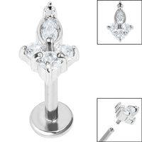 Titanium Internally Threaded Labrets 1.2mm - Steel Claw Set CZ Marquise Jewelled Asia Trinity