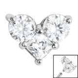 Steel Claw Set CZ Trio Jewelled Heart for Internal Thread shafts in 1.2mm