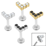 Titanium Internally Threaded Labrets 1.2mm - Titanium Claw Set Jewelled Chevron