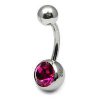 Titanium Single Jewelled Belly Bars 8mm Mirror Polish