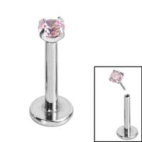 Titanium Threadless Labrets - Titanium (Bend-fit) Claw Set CZ Jewels 1.0mm Gauge - 7-8mm length