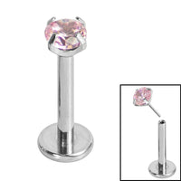 Titanium Threadless Labrets - Titanium (Bend-fit) Claw Set CZ Jewels 1.2mm Gauge - 8-10mm length