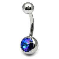 Titanium Single Jewelled Belly Bars 8mm Mirror Polish