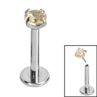 Titanium Threadless Labrets - Titanium (Bend-fit) Claw Set CZ Jewels 1.2mm Gauge - 8-10mm length