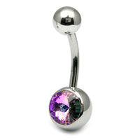 Titanium Single Jewelled Belly Bars 8mm Mirror Polish